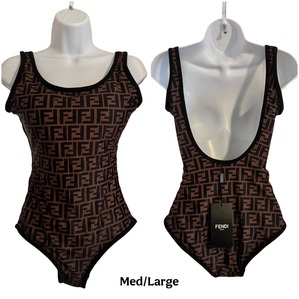 Brown and Black One Piece Swimsuit